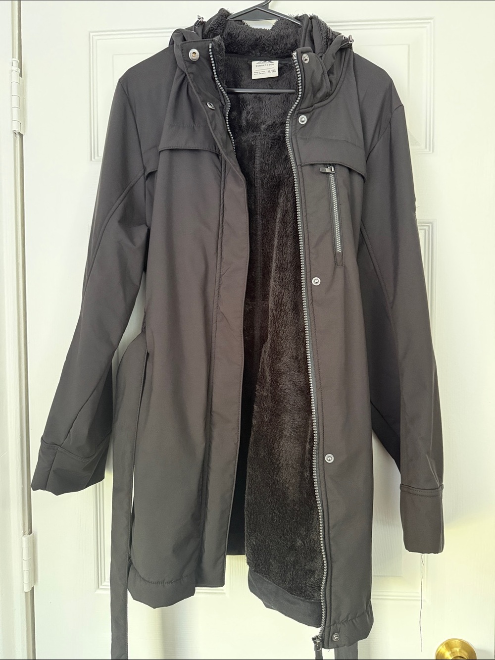 ZeroXposur Women's Black Hooded Trench Coat with Plush Lining